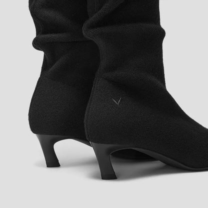 Mini Square-Toe Slouchy Knee-High Kitten Heel Boots (Rumi)