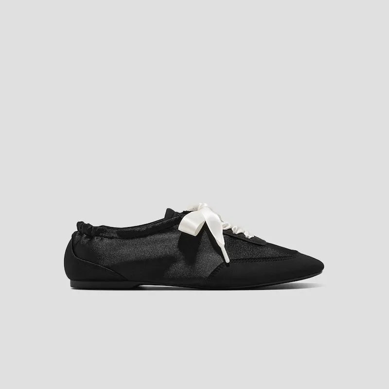 3 Laces Included Square-Toe Lace-Up Satin Sneakerina (Cristina)