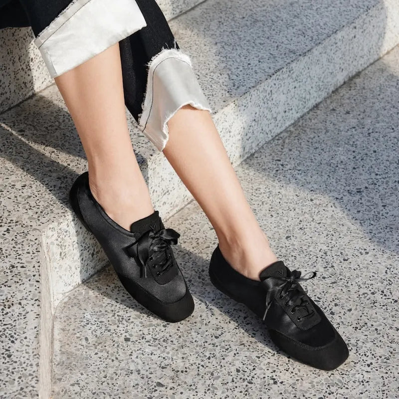 3 Laces Included Square-Toe Lace-Up Satin Sneakerina (Cristina)