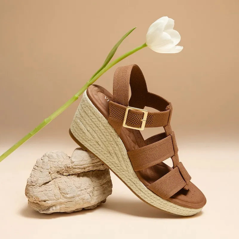 Round-Toe Slingback Wedge Sandals (Skyler)