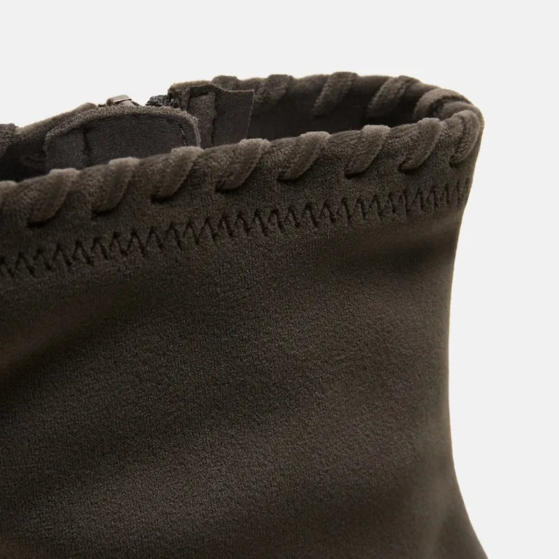 Round-Toe Velvet Whipstitched Ankle Boots (Rhoda)