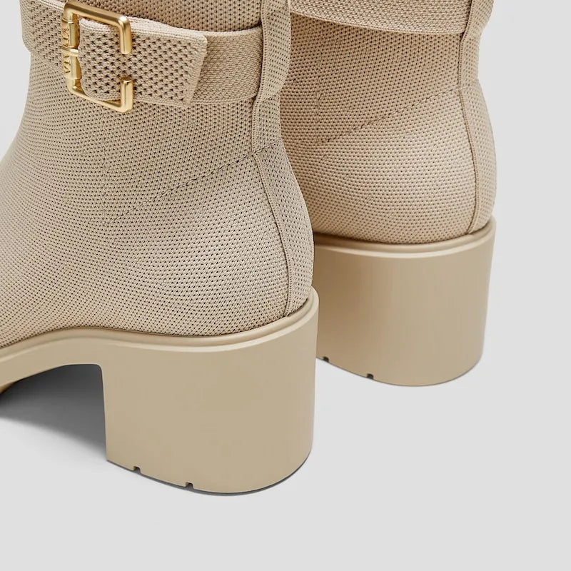 Square-Toe Water-Repellent Heeled Boots (Gisella)