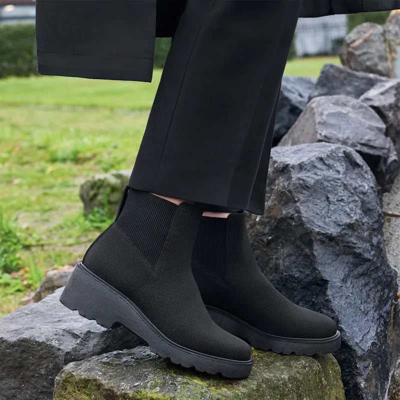 Round-Toe Chunky Platform Travel Boots (Everly)