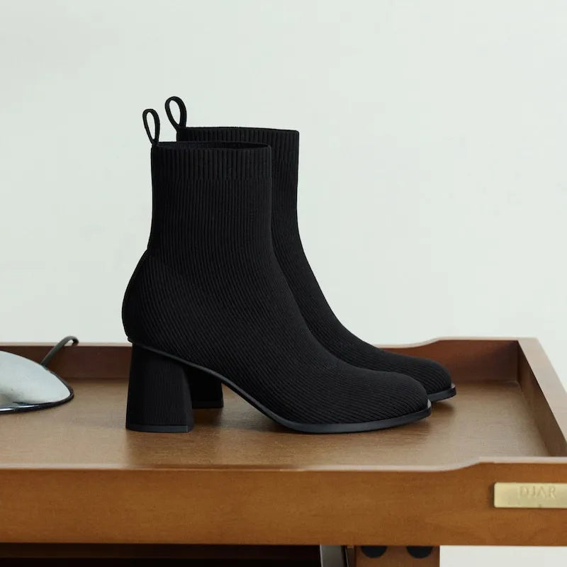 Square-Toe Block-Heel Boots (Lerna)