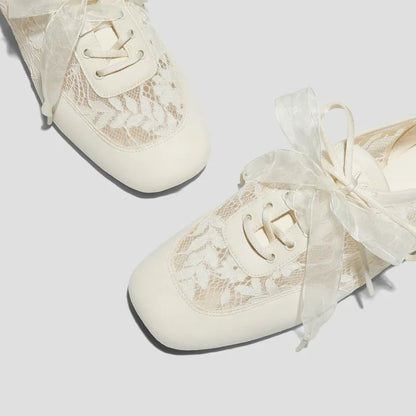 Square-Toe Lace-Up Sneakerinas (Cristina)