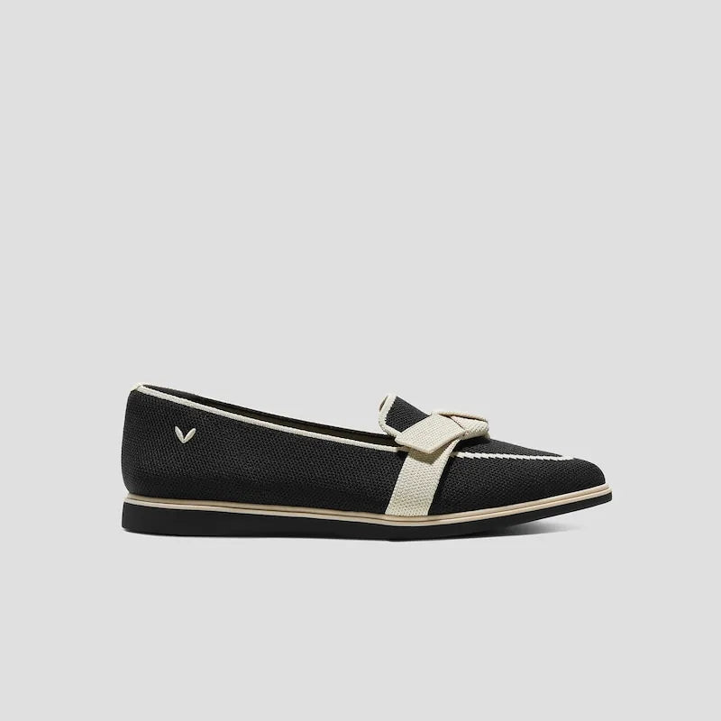 Water-Repellent Pointed-Toe Bow Loafers (Valentina）