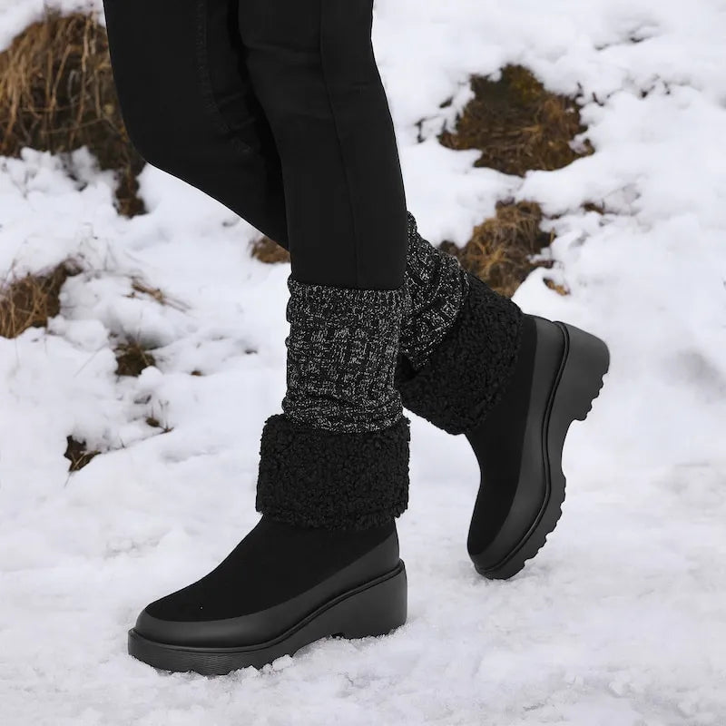 Faux Fur Platform Chunky Wedge Boots（Elaine）