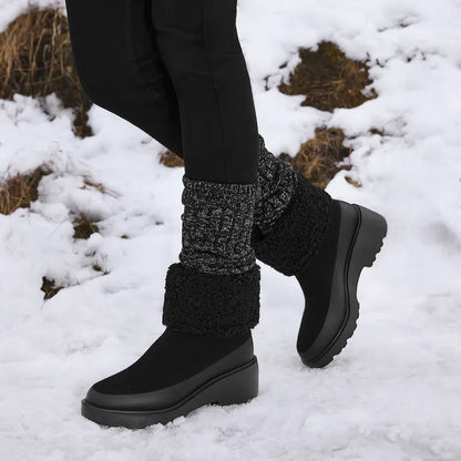 Faux Fur Platform Chunky Wedge Boots（Elaine）