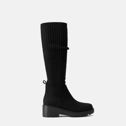 Round-Toe Knee-High Wool Wedge Boots (Eduarda)