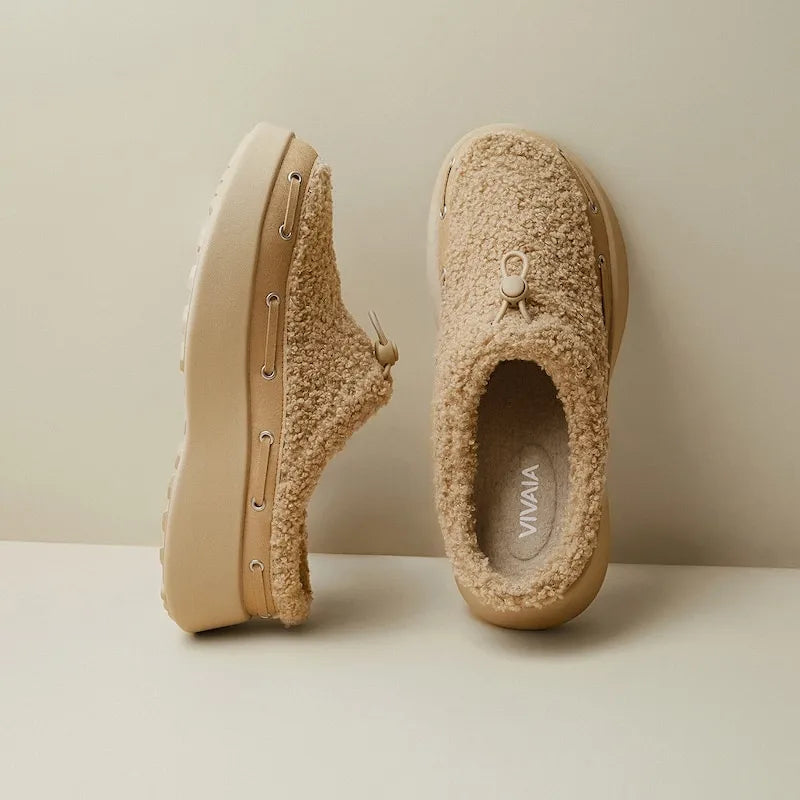 Round-Toe Fuzzy Platform Mules (Tobi)