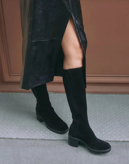 Square-Toe Block-Heel Knee-High Boots (Atria)