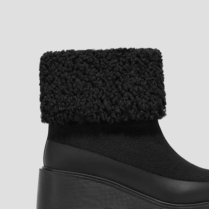 Faux Fur Platform Chunky Wedge Boots（Elaine）